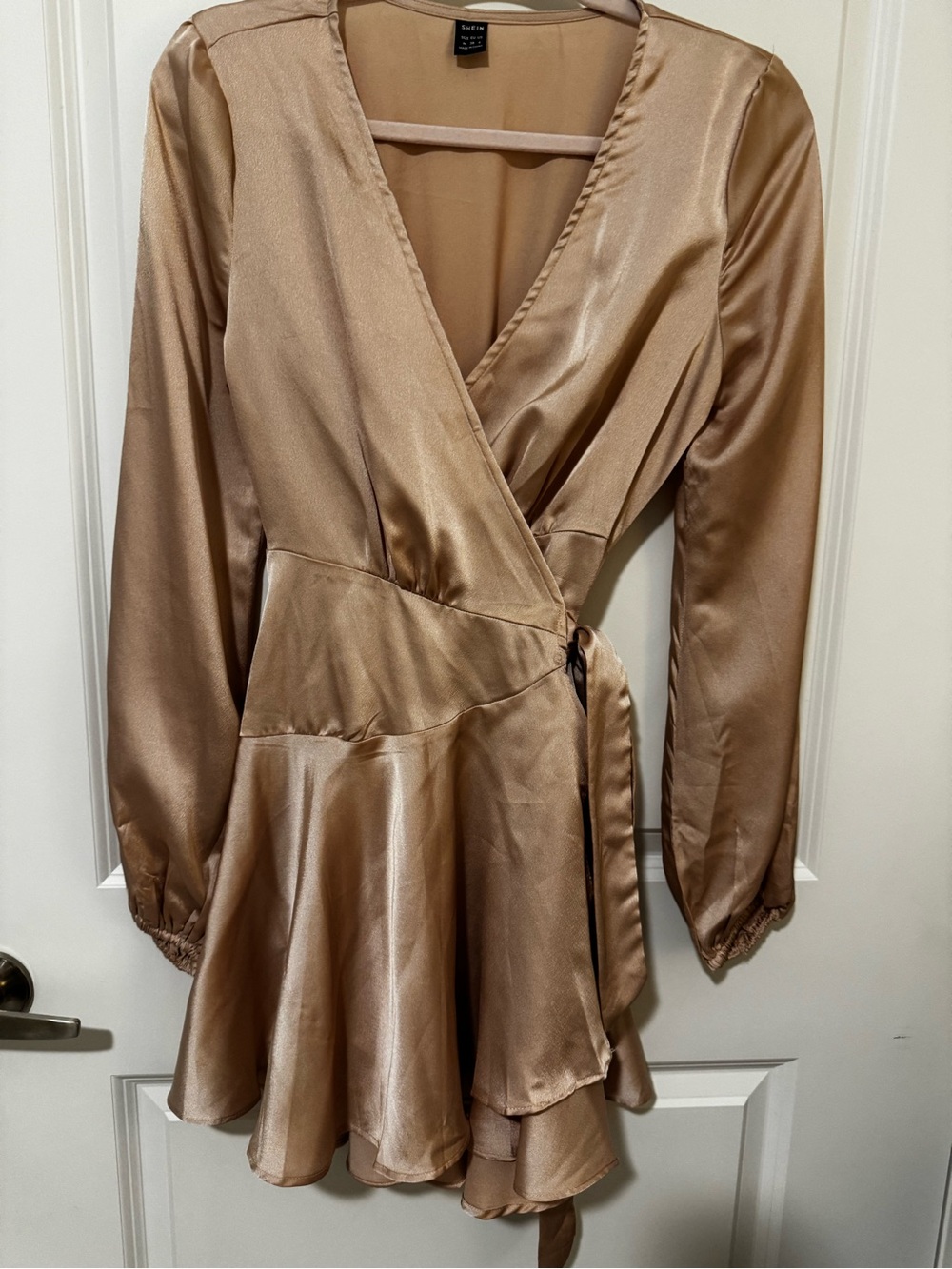 Satin Wrap Dress in blush pink